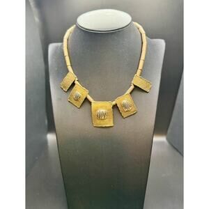 Handcrafted Brass Tribal-Inspired Necklace with Beaded Accents